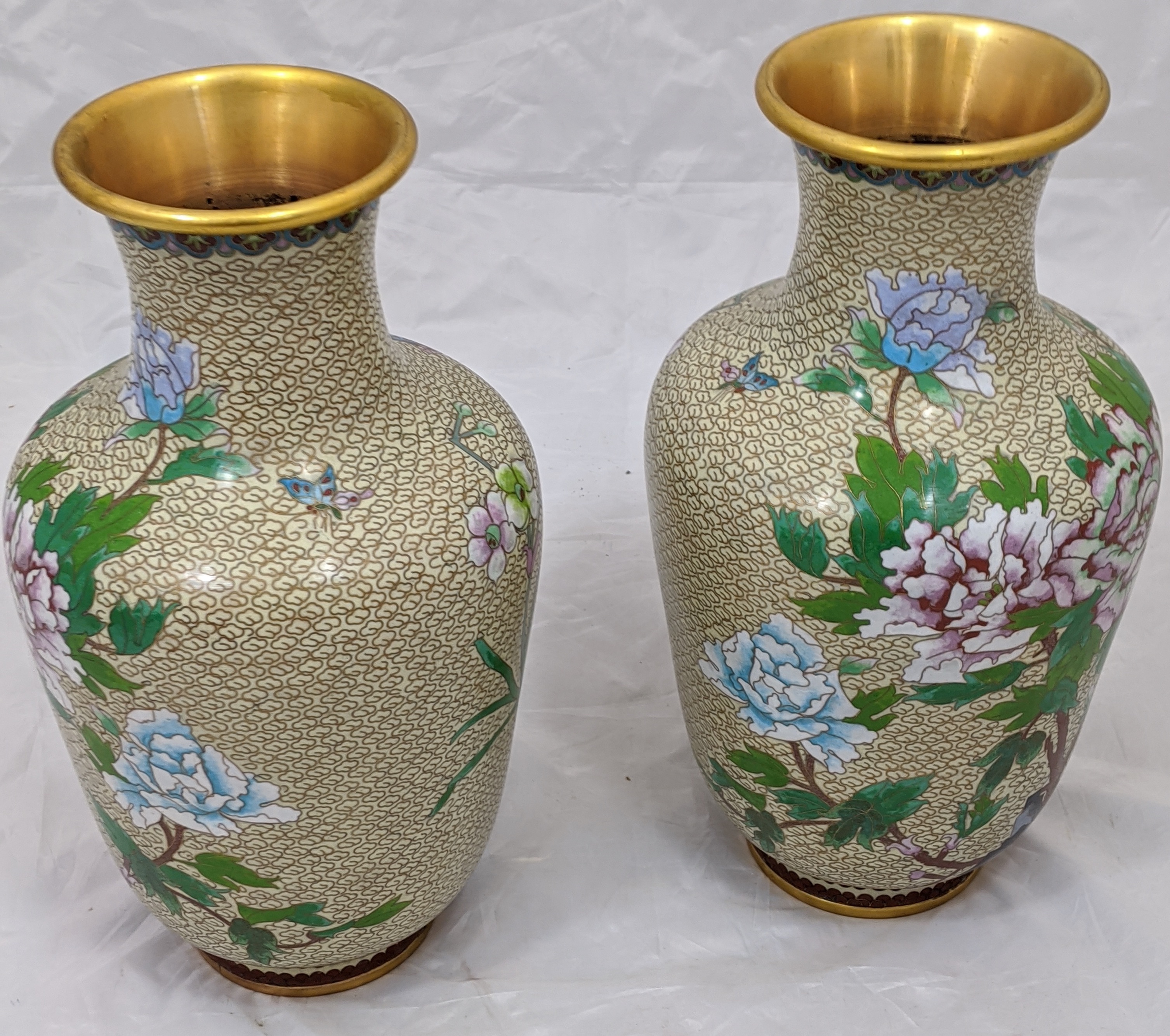 A pair of 20th century cloisonne enamelled vases, H.39cm - Image 3 of 3