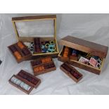 An Aspreys large pair of boxes containing gaming chips and cards, walnut veneered with grey suede