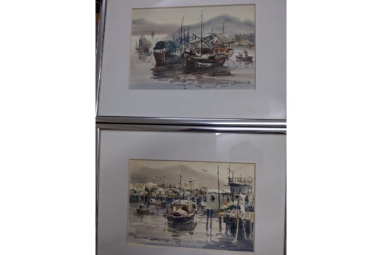 Chin Chung (Chinese b.1933), two harbour scenes, watercolour, signed and dated, H.15cm W.20cm