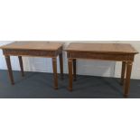 A pair of David Linley console tables, American black walnut, ebony and burr walnut, fluted legs,