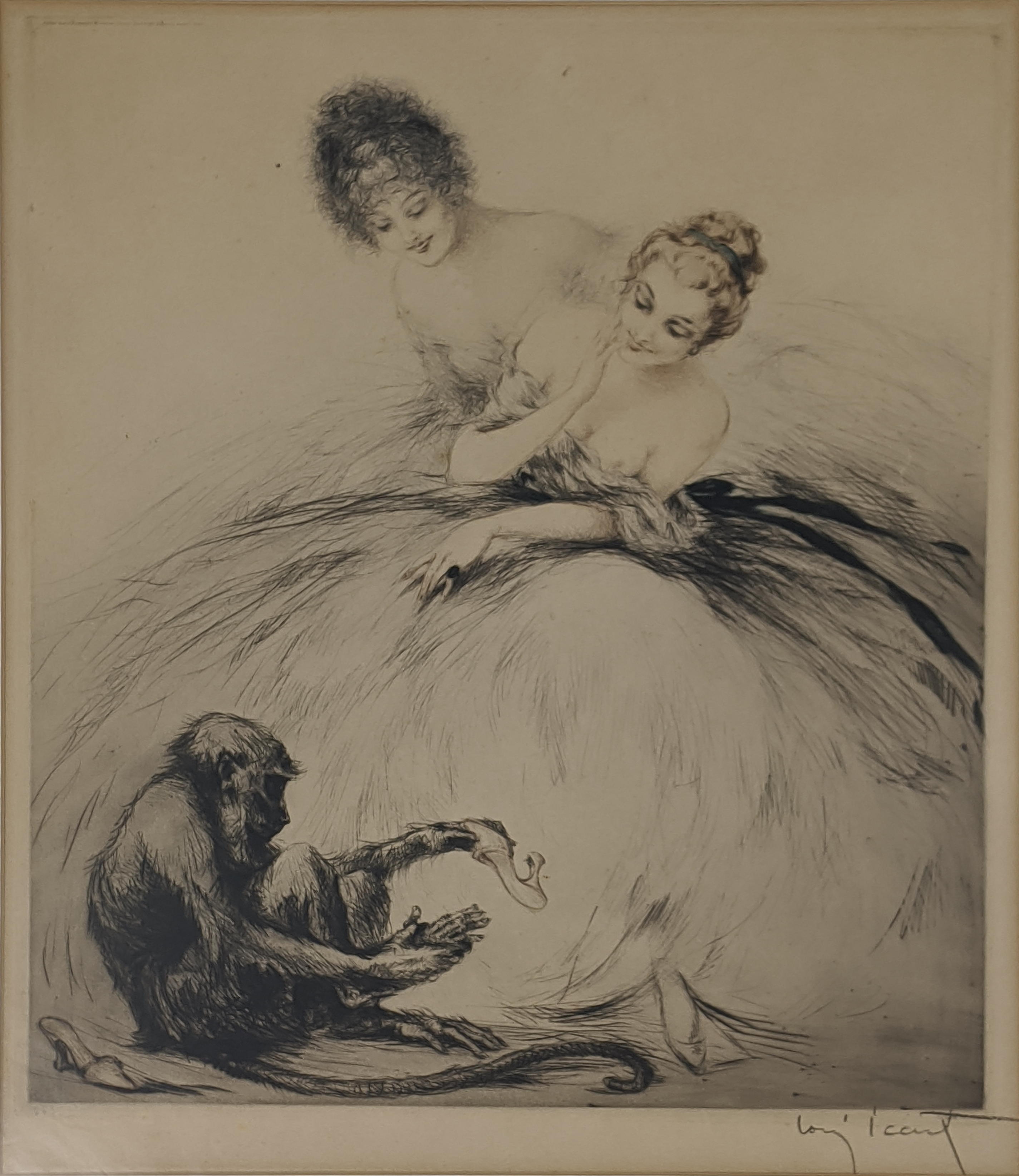 Louis Icart (French, 1888-1950), Bewilderment, etching with aquatint, signed in pencil, H.47cm W.