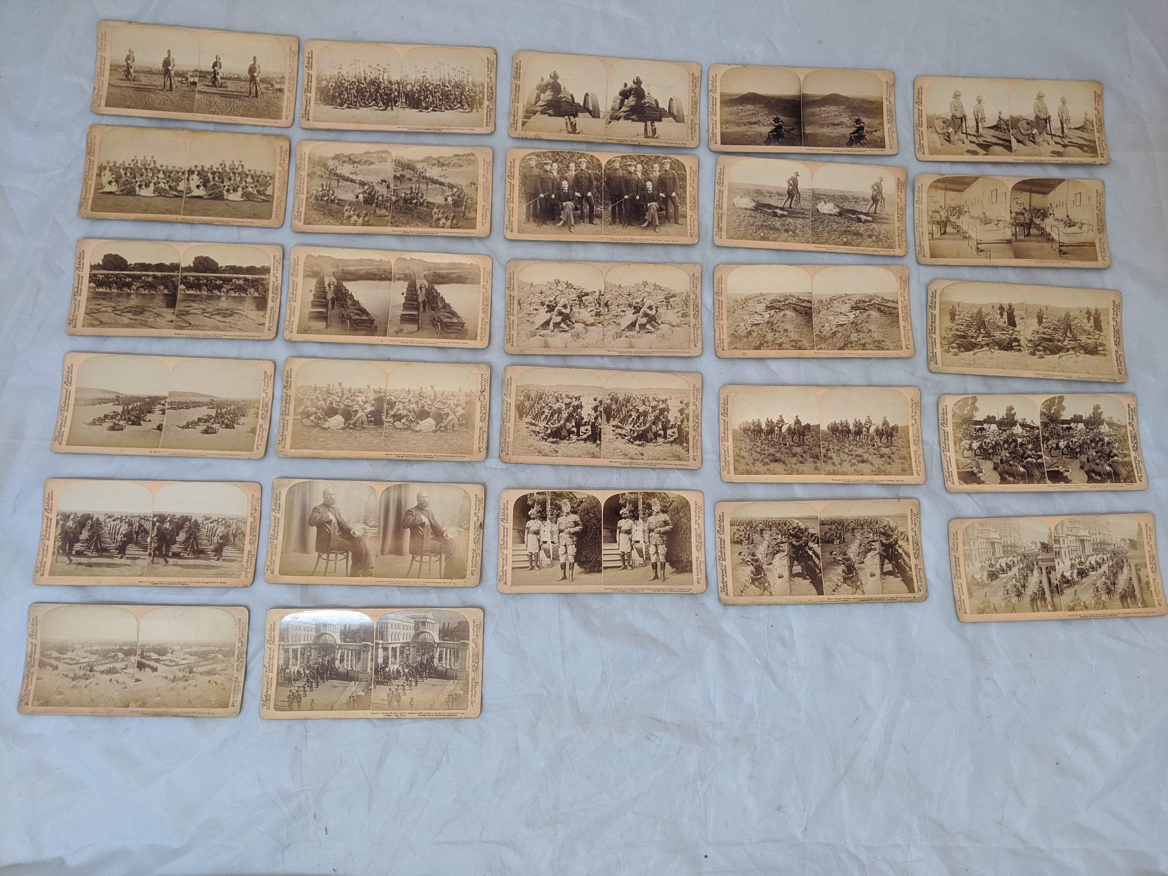 A set of stereocards, South African, Boer War scenes to include Lord Roberts; the Royal Munster