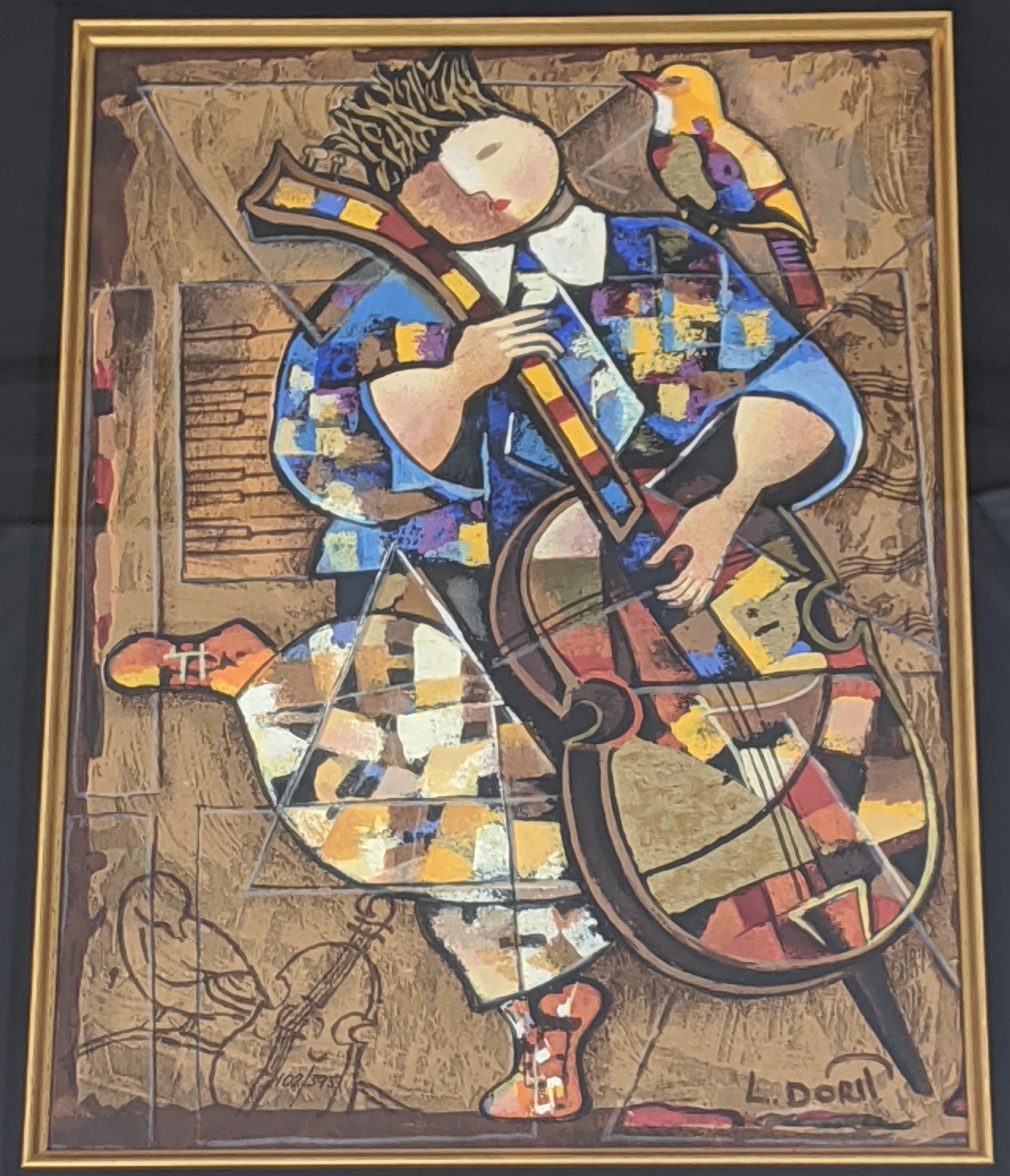 Dorit Levi (Israeli, b.1952), The Cellist, serigraph, numbered 102/395, signed, Judaica interest,