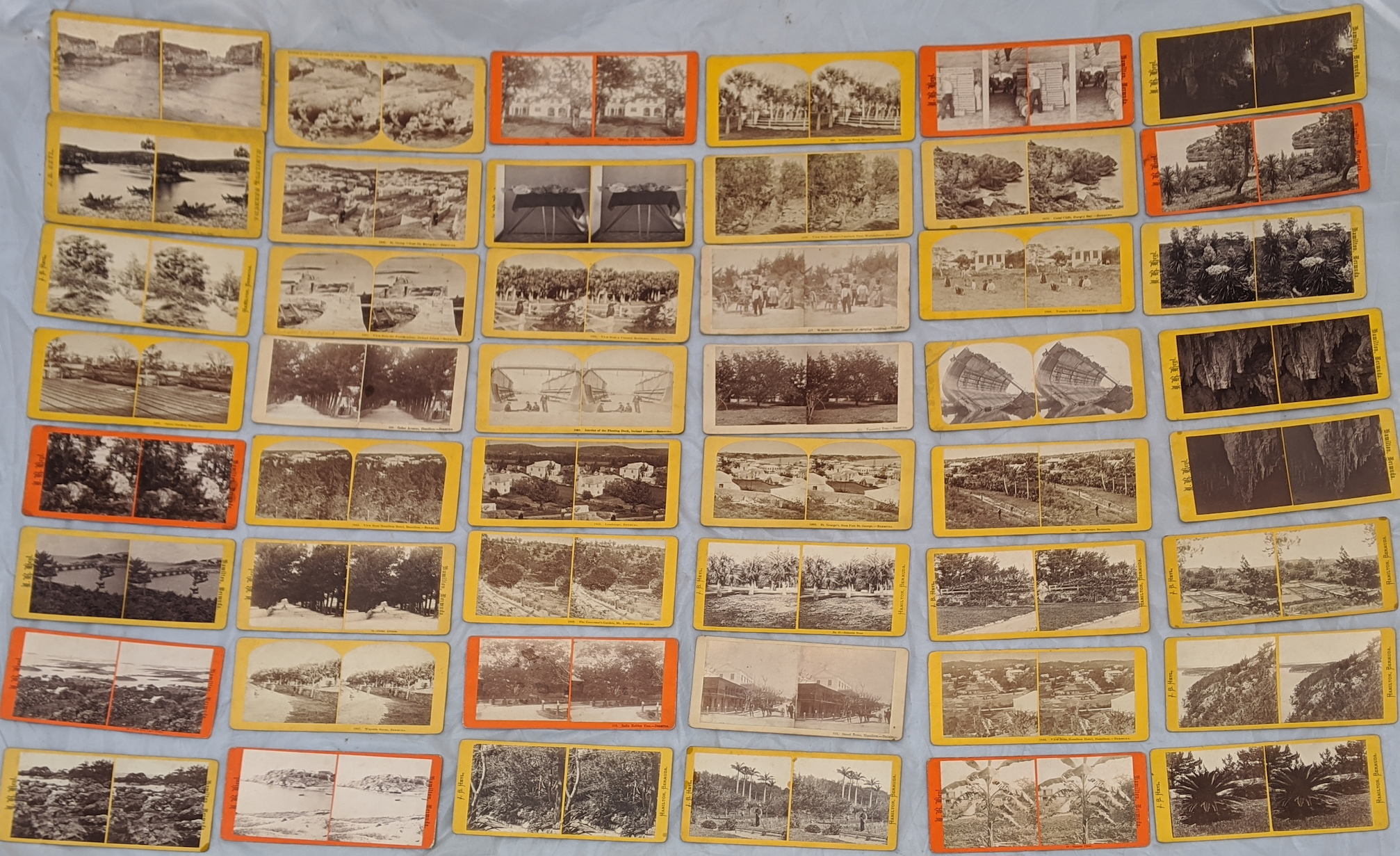 A collection of 49 stereocards of Bermuda, scenes include Hamilton, St.Georges, Ireland Island,