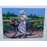 Aldo Luongo (Argentine, b.1940), Lady on Bike, lithograph, signed in pencil, numbered 215/300,