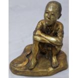 C19th gilt bronze study of a Japanese Rice Farmer with sickle, multiple indistinct markings, H 26 cm