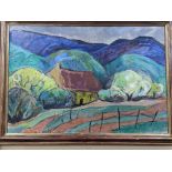 C20th Continental School, a Farmhouse Landscape, oil on canvas H 48 W 70 cm