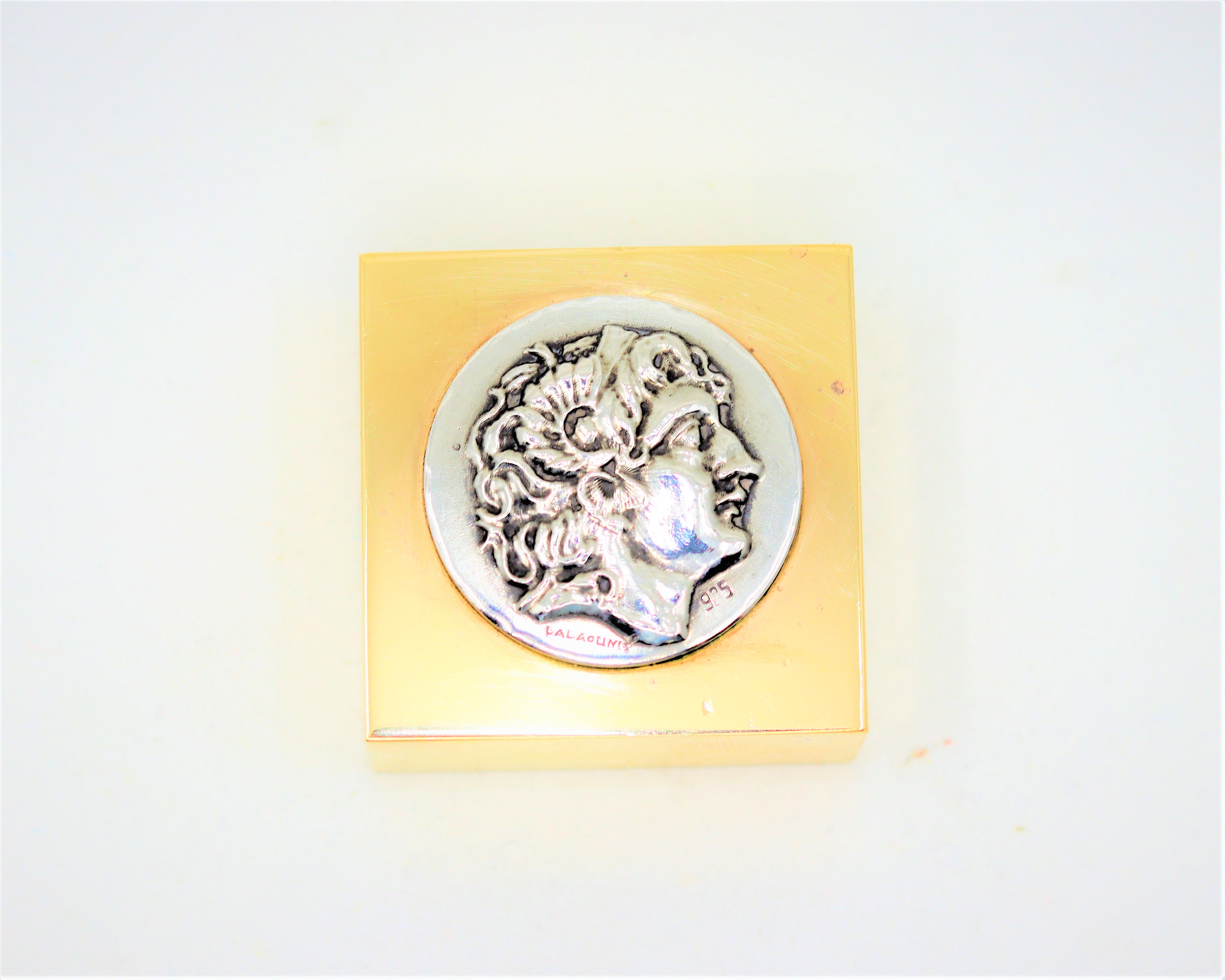 Ilias Lalaounis, a paperweight with applied silver plaque depicting the head of Alexander the Great, - Image 3 of 3
