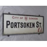City of London Portsoken St street sign with metal mount, H.30.5cm, W.91.5cm