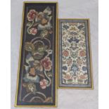 An 18th century Chinese embroidery depicting flora and fauna, together with one other embroidery