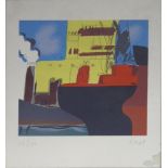 20th century Continental school, a harbour scene, screenprint, signed in pencil, numbered 46/150,