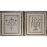 Giocondo Albertolli (1743-1839), two studies of bronze girandoles, engravings, within mirrored