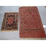 A red ground Afghan prayer rug, 135cm x 86cm together with a Persian prayer rug, 84cm x 62cm