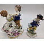 An 18th century Chelsea porcelain study of dancers, together with a Chelsea porcelain figure of a