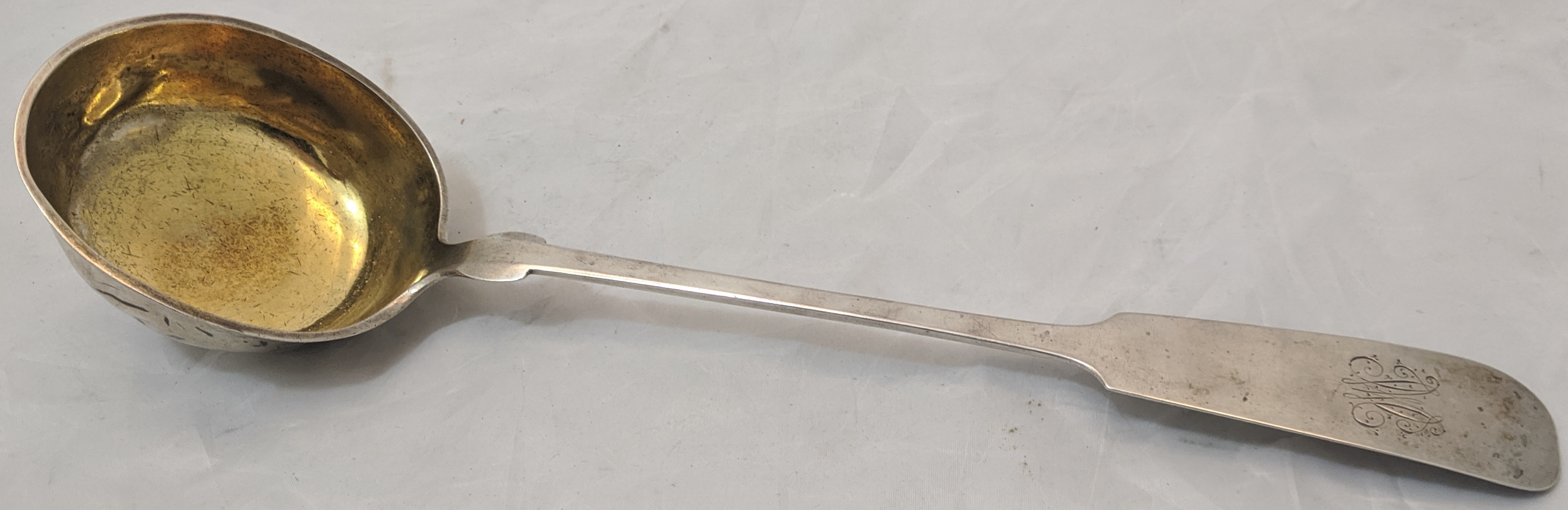 Continental silver ladle, stamped 750 & FE Kurth W, 163g, L.36 cm