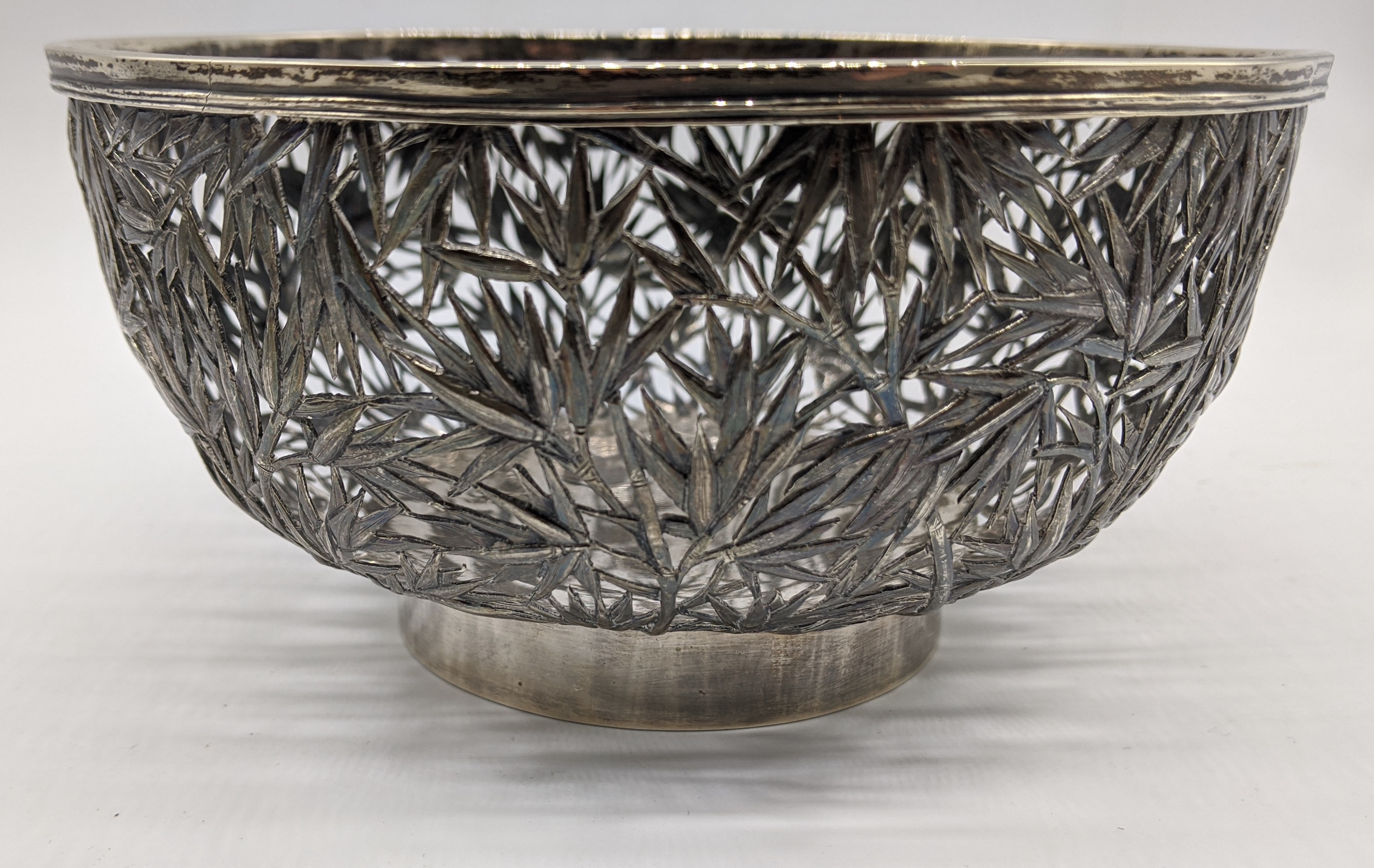 A late 19th century Chinese silver bamboo bowl by Wang Hing & Co., hallmarked to base, 325g H.8cm - Image 4 of 5