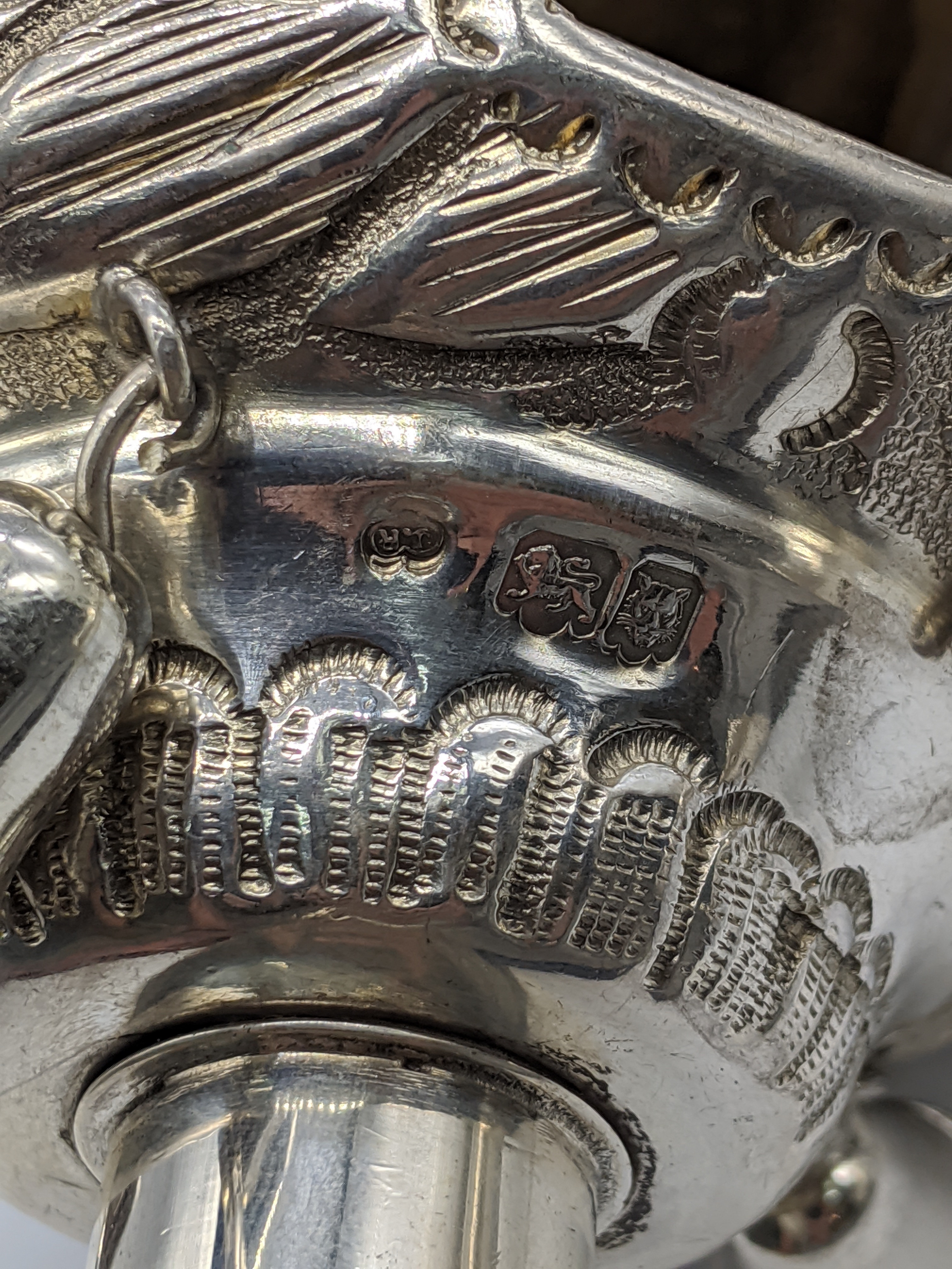 A pair of silver Rimonim (Torah bells), hallmarked London, 1080g, Judaica interest, L.38cm - Image 5 of 6