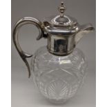 A silver and cut glass claret jug, hallmarked London, 1905, maker John Grinsell & Sons, H.25cm