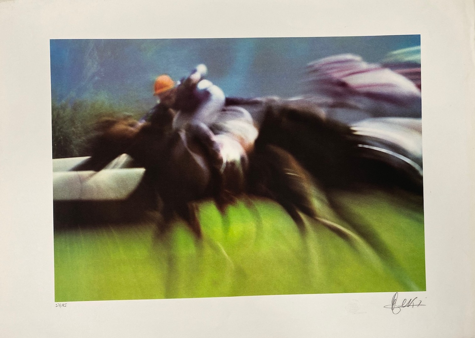 20th century French School, Horserace, lithograph, signed in pencil, numbered 37/125,