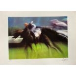20th century French School, Horserace, lithograph, signed in pencil, numbered 37/125,
