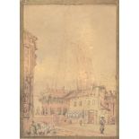 Samuel Prout (British 1784 - 1852), The Leaning Towers of Bologna, watercolour , H 7 cm W 5 cm