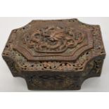 Nepalese or Tibetan pierced copper box, late 18th, early 19th century, L.14.5cm