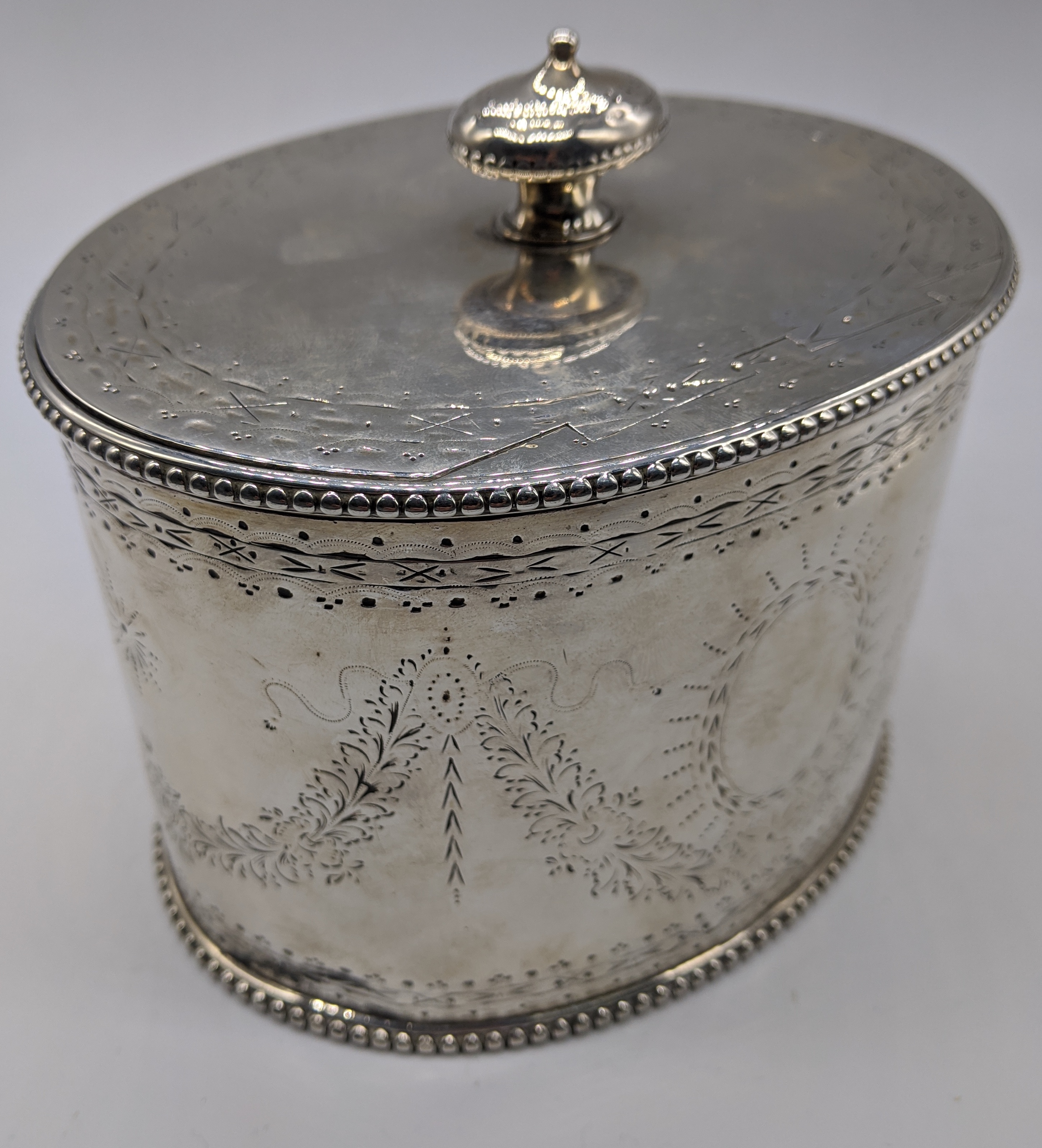 A Victorian silver tea caddy,vacant cartouche, hallmarked London 1866, maker Robert Harper, 548g, - Image 2 of 4