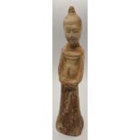 A Chinese Tang Dynasty terracotta sculpture of a courtesan, circa 8th century A.D. H.28cm