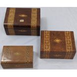 Three Tunbridge ware boxes, H.14cm W.30cm D.22cm (Largest)