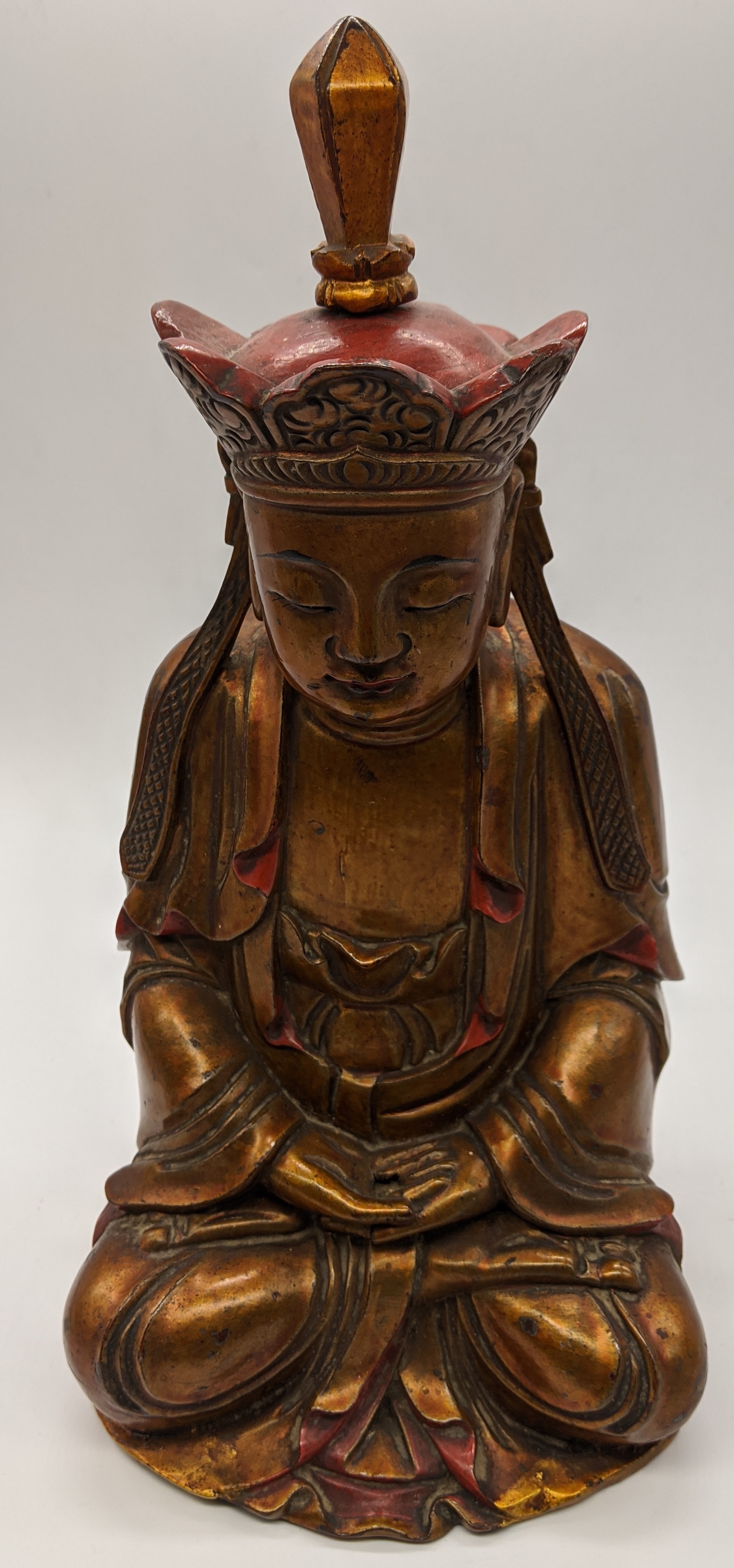 A carved gilded wooden Buddha, Chinese or South-East Asia, circa 1900