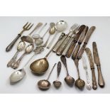 A collection of silver and silver handled cutlery, various hallmarks, 505g