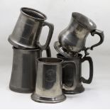 Five pewter tankards, 2 Tudric