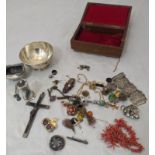 A collection of jewellery items, to include coral, broaches, earrings, belt buckles, together with a