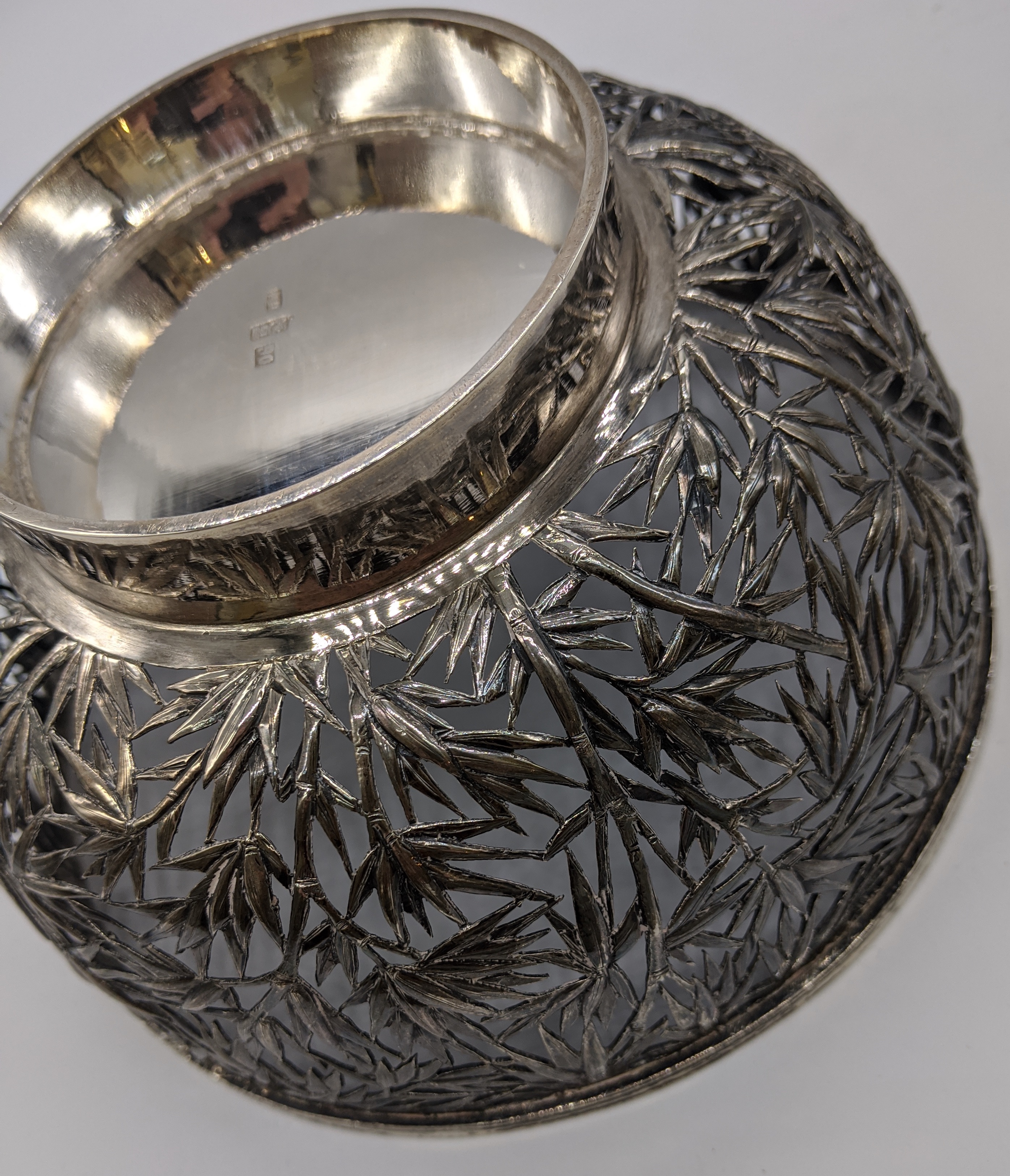 A late 19th century Chinese silver bamboo bowl by Wang Hing & Co., hallmarked to base, 325g H.8cm - Image 3 of 5