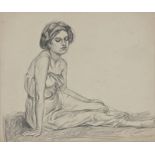 Attributed to Charles Despiau (French, 1874-1946), seated lady study, pencil drawing, signed lower