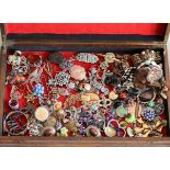 A large collection of costume jewellery with box