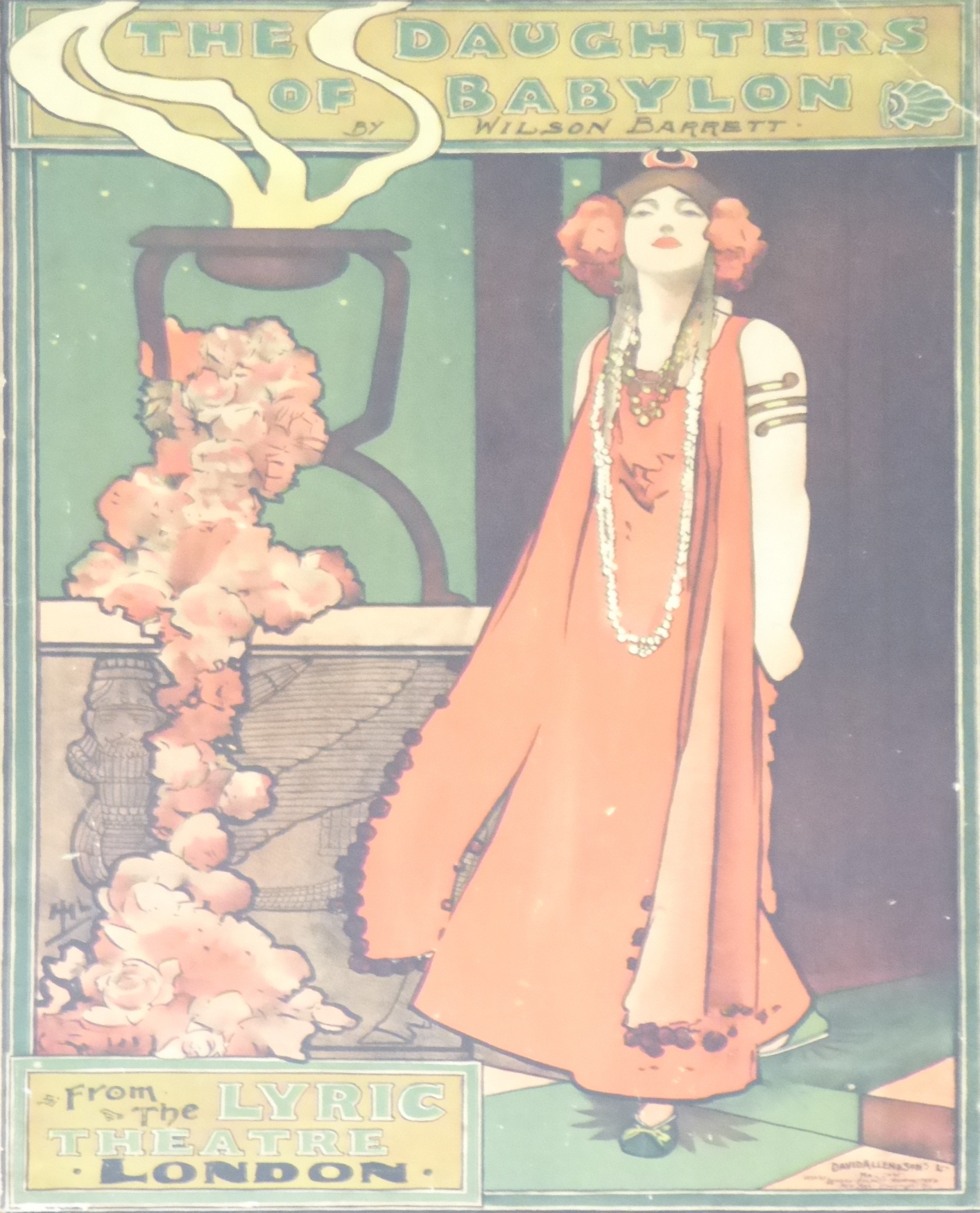 Original Poster by Wilson Barrett from the Lyric Theatre, London, titled The Daughters of Babylon