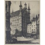 Andrew F.Affleck (British, 1869-1935), Hotel de Ville, Louvain, etching, signed in pencil lower