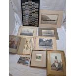 A collection of military interest items to include a framed collection of Wills Cigarette cards of