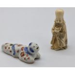 A 19th century Chinese ivory figure of the God of Longevity Shou Lao, H.7cm, together with a Chinese