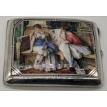 A Continental enamel silver case depicting Roman scene, stamped 800, 8.5cm x 10cm