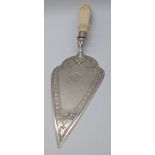 A Walker & Hall silver trowel/cake slice with ivory handle, hallmarked Sheffield, 1894, L.29cm