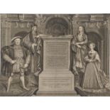 George Vertue (1684-1756), Henry VII, Henry VIII, Elizabeth of York and Jane Seymour, engraving,