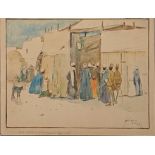 Lance Thackeray (British, 1869-1916), An Arab circus in Assouan, Egypt, watercolour, signed lower