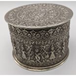 A circular silver box, probably Indian, 213g, 7.5cm D.10.5cm