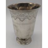 An 18th century French silver beaker, marks to base, 114g, H.11cm