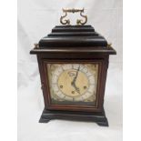 A 19th century mantel clock, three train striking, mahogany cased with fretwork side panels