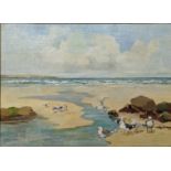 20th century Continental School, a beachscape with seagulls, oil on canvas laid on board, signed