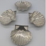 A set of 4 Italian silver shells, maker M.F., L.8cm, 240g