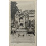 Flora H.Mitchell (Irish 1890-1973), Temple of the Sacred Tooth, Kandy, pen and ink wash, signed in